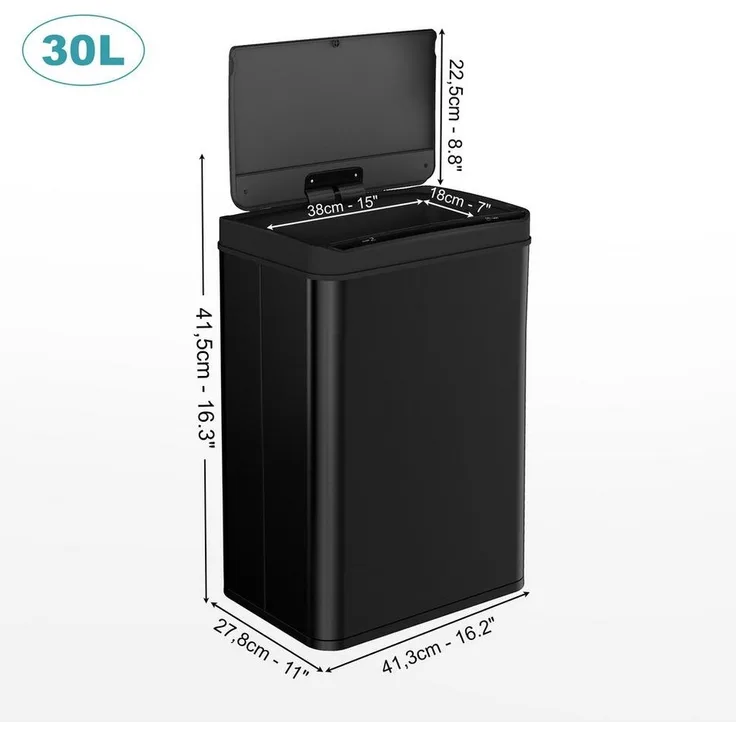 Ribelli Mülleimer Edelstahl Mülleimer Abfalleimer mit Sensor, 30L Mülltrennsystem Schwarz