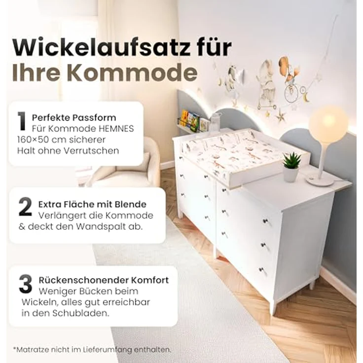 REGALIK Wickelaufsatz für Hemnes Kommode mit 8 Schubladen IKEA 78x80 cm - Abnehmbar Wickeltischaufsatz für Kommode in Rose - Abgeschlossen mit ABS Material 1mm – Bild 4