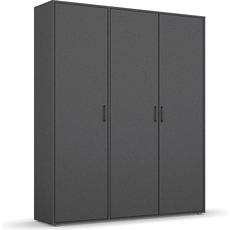Rauch Möbel Voyager Schrank Kleiderschrank Drehtürenschrank, Graumetallic, 3-türig, inkl. 1 Kleiderstange, 4 Einlegeböden BxHxT 140x194x53 cm