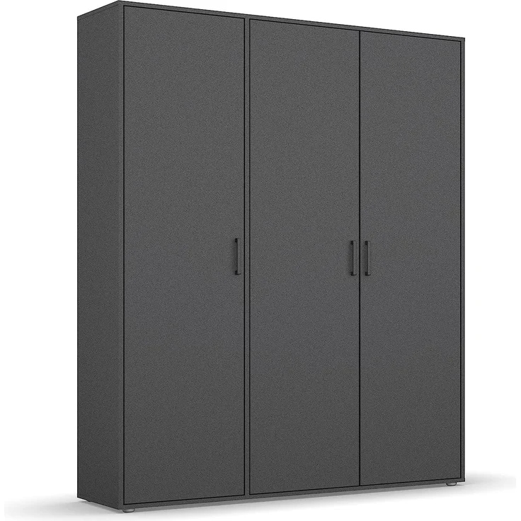 Rauch Möbel Voyager Schrank Kleiderschrank Drehtürenschrank, Graumetallic, 3-türig, inkl. 1 Kleiderstange, 4 Einlegeböden BxHxT 140x194x53 cm – Bild 1