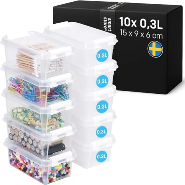SmartStore - 10x kleine Aufbewahrungsboxen mit Deckel Classic 0,3L (15 x 9 x 6 cm) | Stapelbare Box mit Deckel | Lebensmittelechte Kunststoffbox | Kleine Plastikbox mit Deckel & verstärkten Ecken