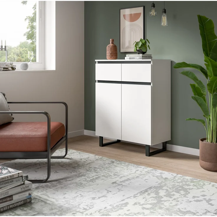 Kommode B/H/T: 80x99x36 cm in weiß Melamin und schwarz – Bild 5