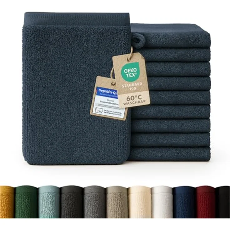 Blumtal Waschhandschuh 10er Set aus Frottee 15x20 cm - weich und saugstark, (Set), mit modischer Bordüre und praktischer Aufhängeschlaufe, 100% Baumwolle – Bild 2