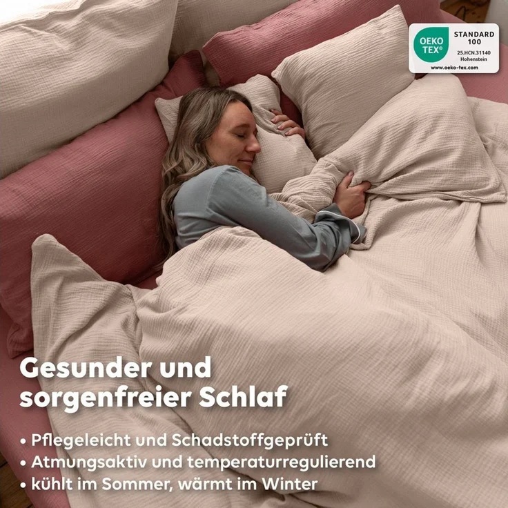 lilimaus Bettwäsche Musselin Bettbezug-Set 135x200 155x220 200x200 - Baumwolle, 3 teilig, Set mit seitlichem Reißverschluss - kühl im Sommer, warm im Winter – Bild 3