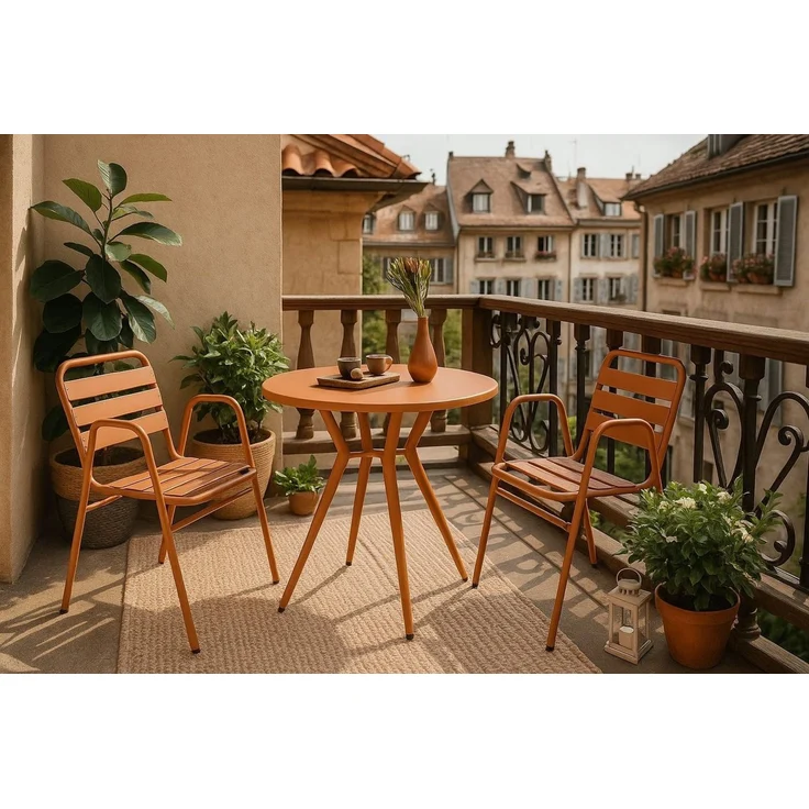 Liadomo Gartentisch Lesina, runder Bistrotisch, Balkontisch, Outdoor-Esstisch Ø 80 cm (robuster Alu-Tisch für Terrasse & Balkon, 1 Tisch), Outdoor-Tisch in Orange, rund – Bild 4