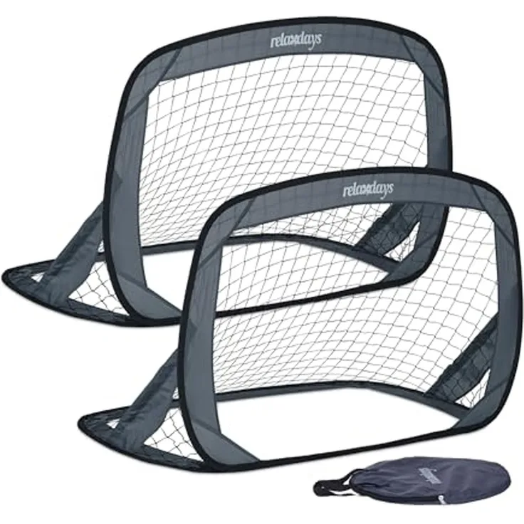 Relaxdays Pop Up Tore 2er Set, Faltbare Fußballtore für den Garten, Kindertore mit Tasche, HxBxT: 78 x 121 x 80 cm, grau
