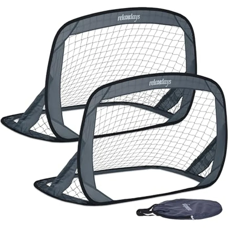 Relaxdays Pop Up Tore 2er Set, Faltbare Fußballtore für den Garten, Kindertore mit Tasche, HxBxT: 78 x 121 x 80 cm, grau – Bild 1