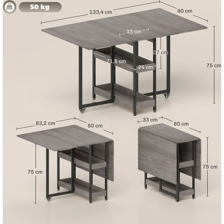 HOMCOM Esstisch, Spanplatte, Metall, Grau, 133,4L x 80B x 75H cm – Bild 3