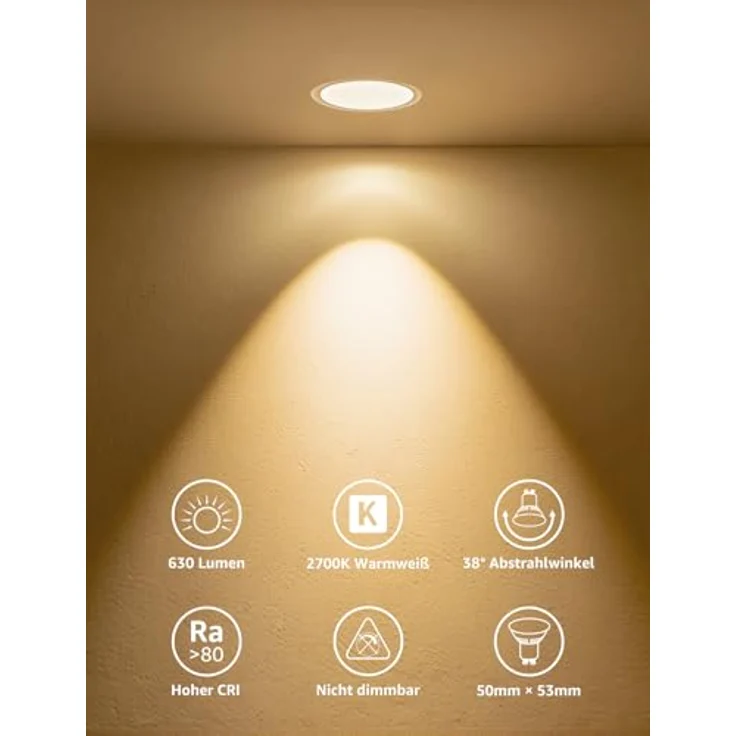 Lepro GU10 LED Warmweiss 6W Lampe, 2700K Warmweiß, 630 Lumen, 38° Abstrahlwinkel, Nicht dimmbar Reflektorlampe, Energiesparendes GU10 LED Leuchtmittel für Wohnzimmer, Küche, Schlafzimmer,4 Stück – Bild 3