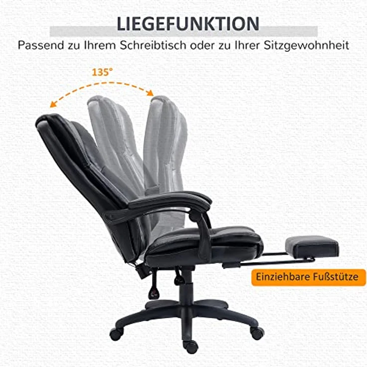Vinsetto Bürostuhl mit Fußstütze und Massagefunktion, höhenverstellbar, 360° Drehung, 6 Vibrationspunkte, 5 Massagemodi – Bild 5