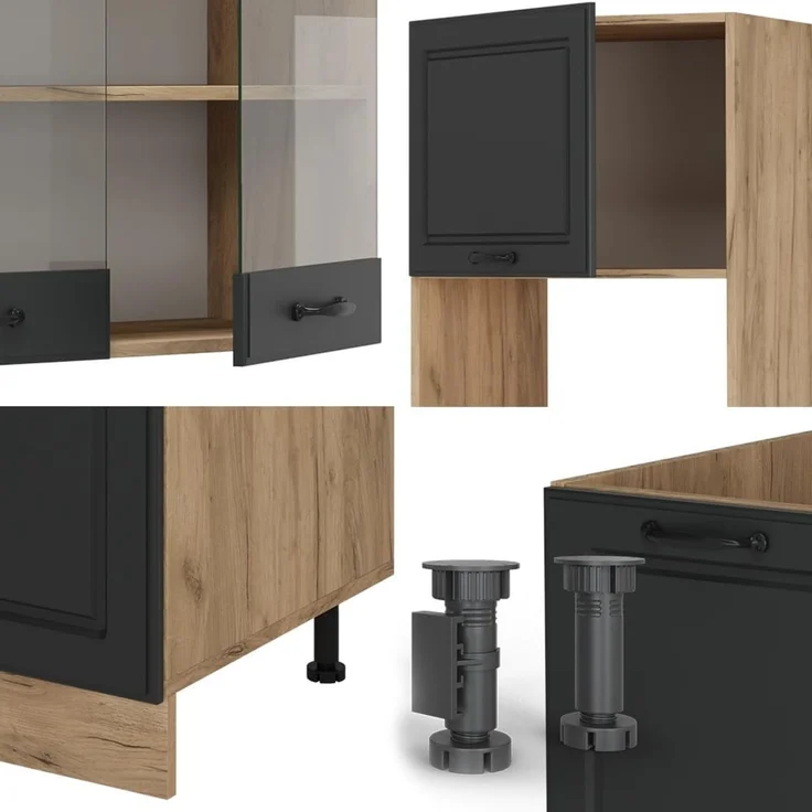 Eckküche R-Line Anthrazit Landhaus/Goldkraft Eiche 247 x 237 cm, AP Anthrazit Vicco – Bild 6