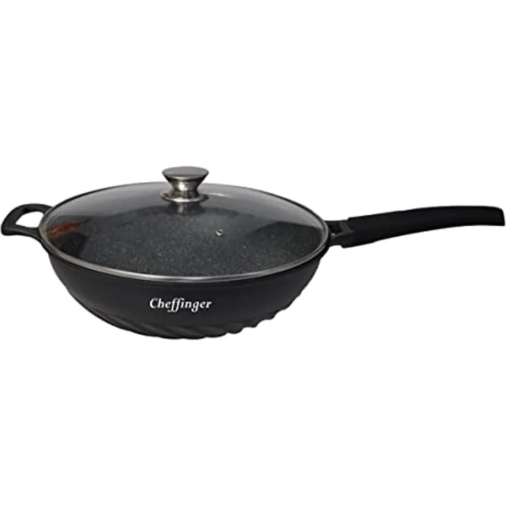 WOK Wokpfanne Pfanne mit Glasdeckel Induktion Ø32cm Cheffinger CF-DW32