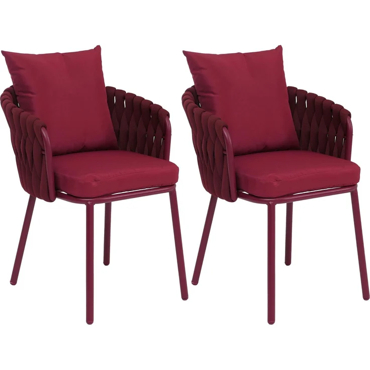 2er-Set Aluminium-Esszimmerstuhl HWC-P89, Indoor Stuhl Armlehne, Stoff/Textil (180 g/m²) Seilgeflecht Rope ~ bordeaux – Bild 9