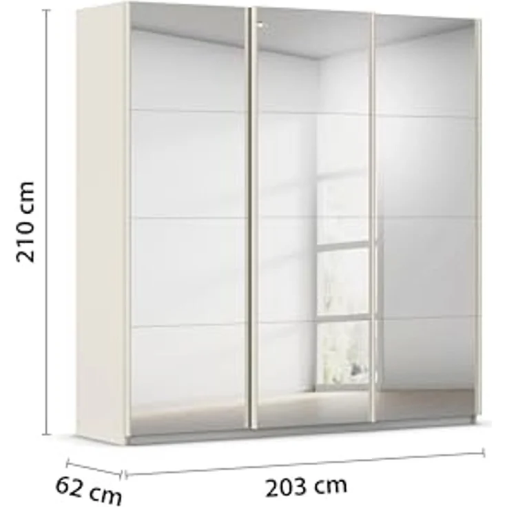 Rauch Möbel Kulmbach, Kleiderschrank mit Schwebetüren für Schlafzimmer, Kinderzimmer, Jugendzimmer, Garderobe, Flur, 3-türig, mit Spiegel, Zubehör Basic, Farbe Beige, Breite 203 cm – Bild 3