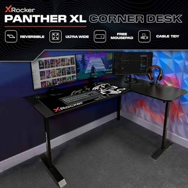 X Rocker Panther XL reversibler Eckschreibtisch in L-Form - schwarz – Bild 3