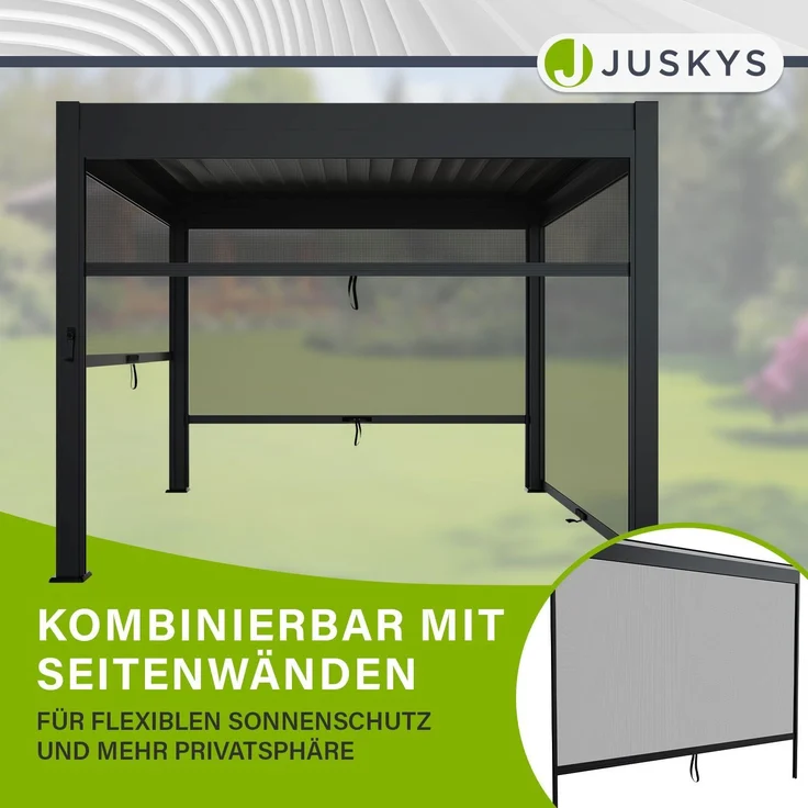 Juskys Lamellendach Tahiti 3x3 m inkl. Seitenwand 3 m in Anthrazit - Terrassenüberdachung stabil & wetterfest - Überdachung für Garten & Terrasse – Bild 6