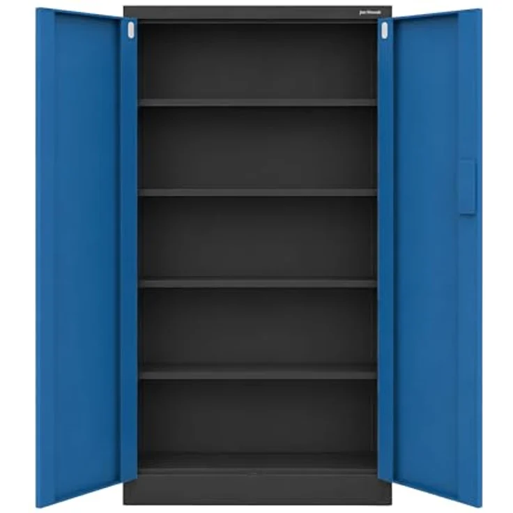 Jan Nowak Metallschrank abschließbar Büroschrank Aktenschrank Ordnerschrank Dokumentenschrank Stahlschrank mit elektronischem Zahlenschloss 4 Fachböden Stauraum für 50 Ordner, 185 x 90 x 40 cm – Bild 4