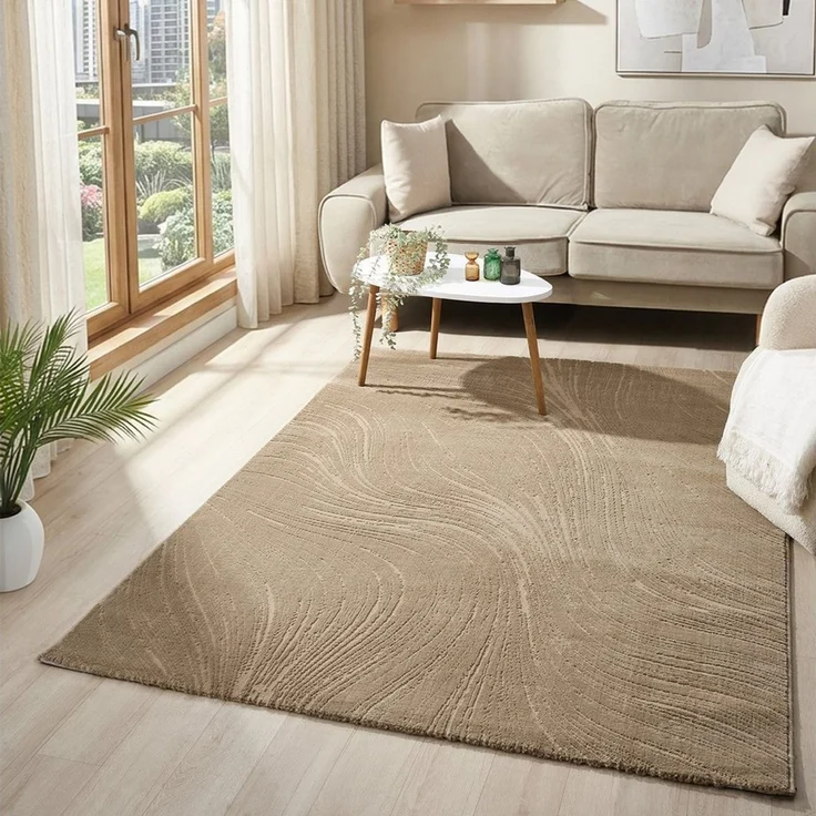 Vimoda Teppich Boho Design Unifarbe Hoch-Tief-Effekt, Rechteckig, Höhe: 6 mm, Teppich 3D Hoch-Tief-Effekt Modern für Esszimmer, Flur & Schlafzimmer – Bild 5