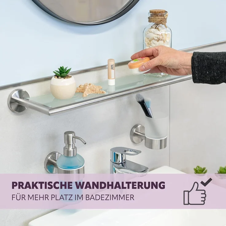 bremermann 'PIAZZA' Wandregal ohne Klebeset, Glas / Edelstahl, weiß, 54 x 14 x 5,7 cm – Bild 5