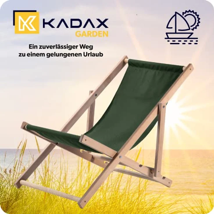 Kadax Holzliegestuhl, klappbar, Dunkelgrün, Buchenholz, 53x78 cm, robust und UV-beständig, bis 120 kg tragbar – Bild 3