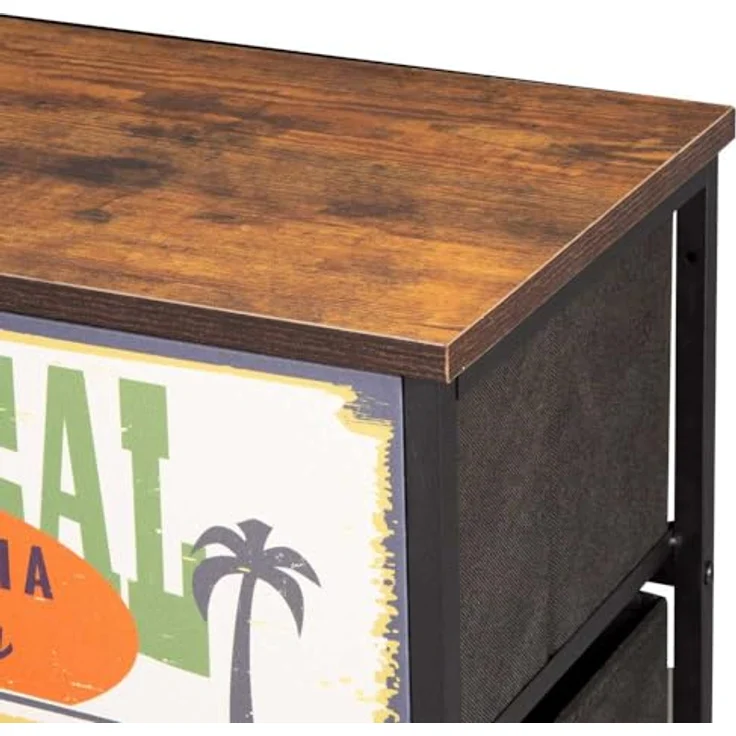 AKTIVE Max Home Mehrzweck-Schlafzimmer, Retro- und Vintage-Grafiken, 5 leichte Stoffschubladen, 103 x 30 x 56 cm, Stahlrahmen, Holzplatte, Nachttische, Wohnzimmermöbel (18402) – Bild 6