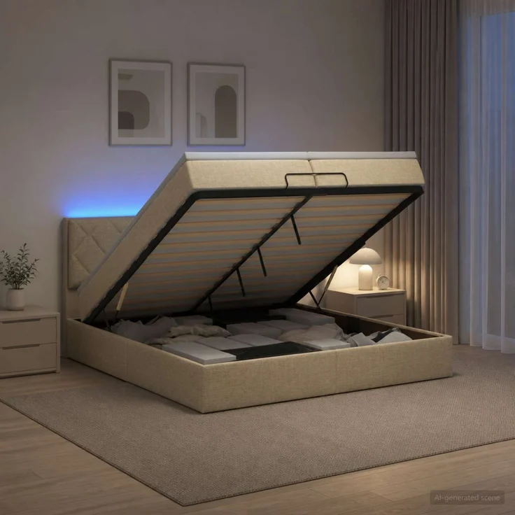 vidaXL Ottoman-Bett mit Matratze und LED Creme 200 x 200 cm Stoff 3457021 – Bild 1