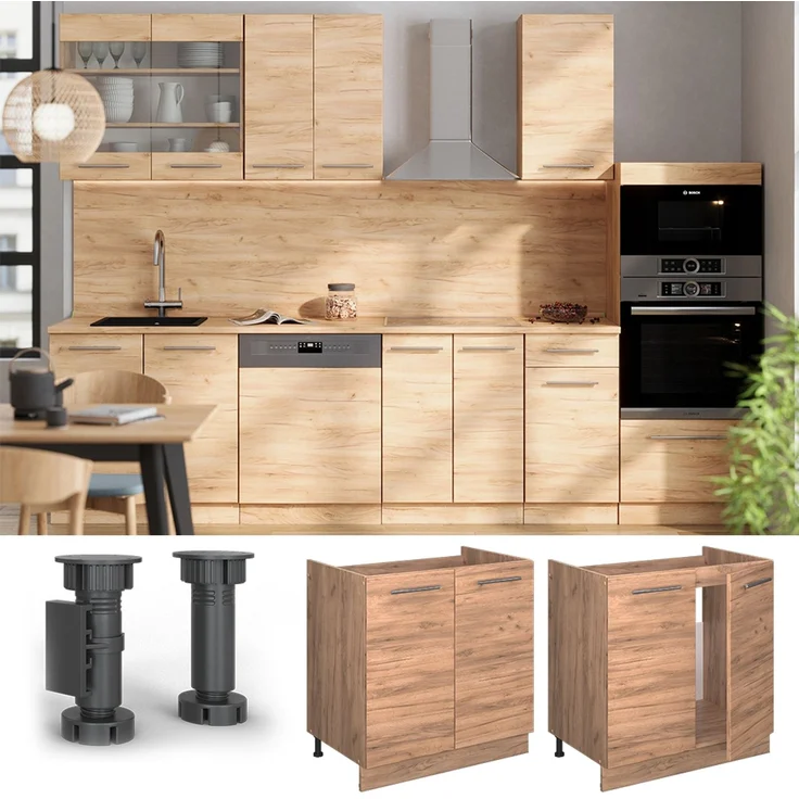Spülenunterschrank Fame-Line Goldkraft Eiche 80 cm , AP Marmor Vicco – Bild 4