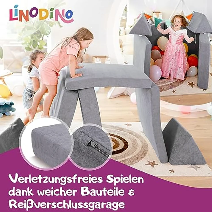 Linodino Kindersofa Spielsofa I aus Schaumstoff Bausteine I Spielcouch für Kinder, Wasserfeste Unterbezüge, Waschbare Chenille Bezüge 30° – Bild 4