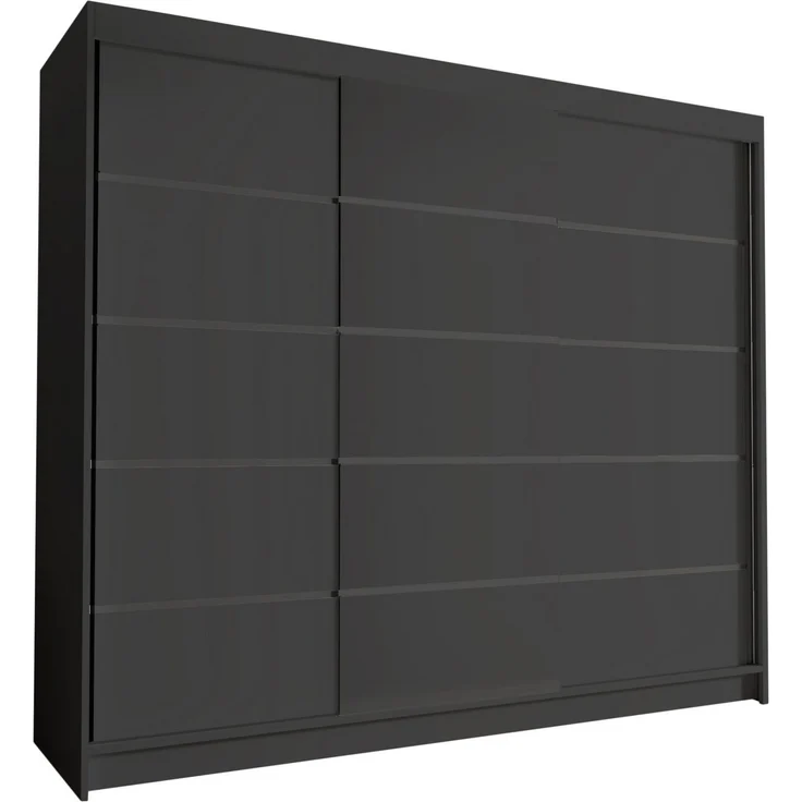 Groß Kleiderschrank Netro VII 250 cm - Schwebetürenschrank, Schiebetürenschrank mit Kleiderstange und Einlegeboden, Schlafzimmerschrank, Schiebetüren, 250x215x58 cm (Schwarz) – Bild 1