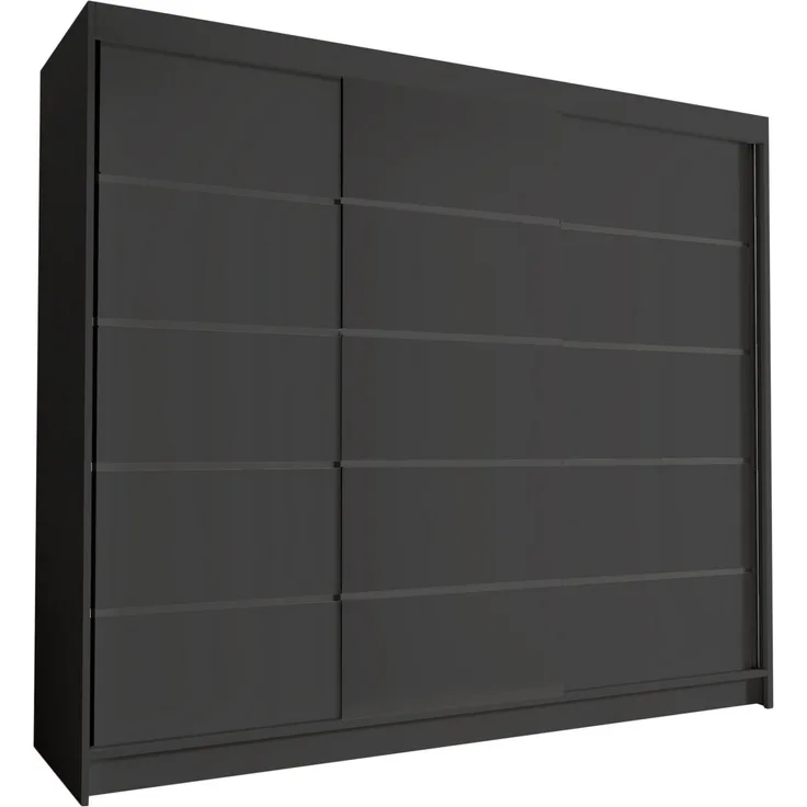 Groß Kleiderschrank Netro VII 250 cm - Schwebetürenschrank, Schiebetürenschrank mit Kleiderstange und Einlegeboden, Schlafzimmerschrank, Schiebetüren, 250x215x58 cm (Schwarz)