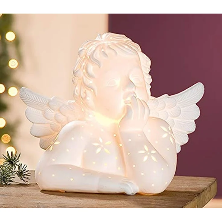 GILDE Tischleuchte Engel Raffael 22677 Porzellan Matt Weiß 25 cm E14, ohne Leuchtmittel – Bild 2