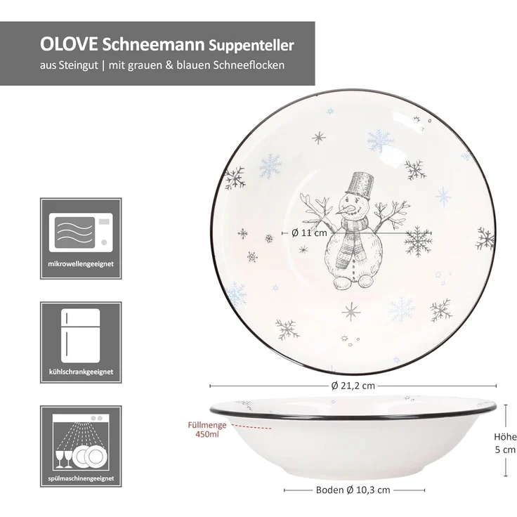MamboCat Suppenteller 6x Olove Suppenteller Schneemann Steingut Teller tief Weihnachten – Bild 6