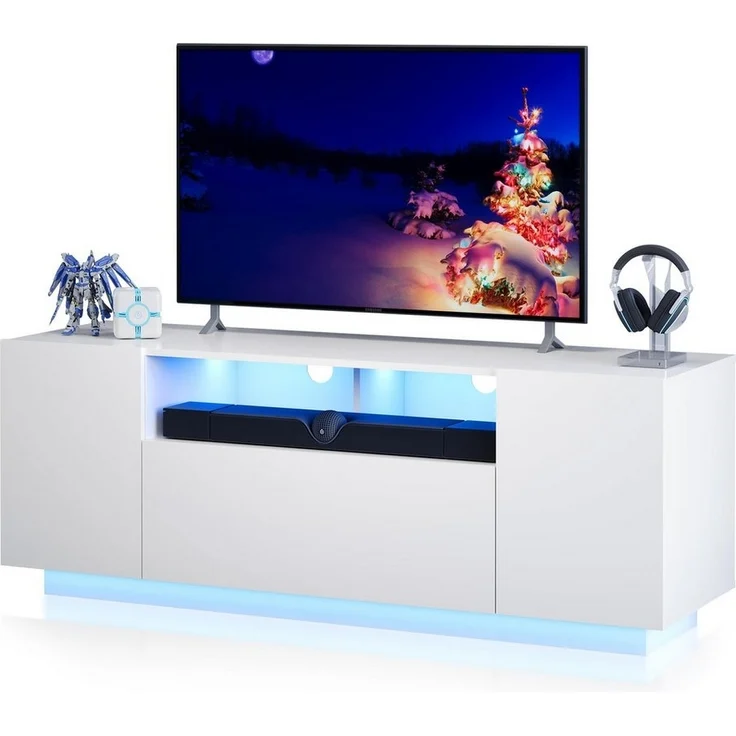 WLIVE TV-Schrank Modernes hängendes TV-Lowboard mit LED-Beleuchtung, 122/170 x36 x45 cm (TV Board mit Schränken und 2 Freiflächen, großer Stauraum) – Bild 5