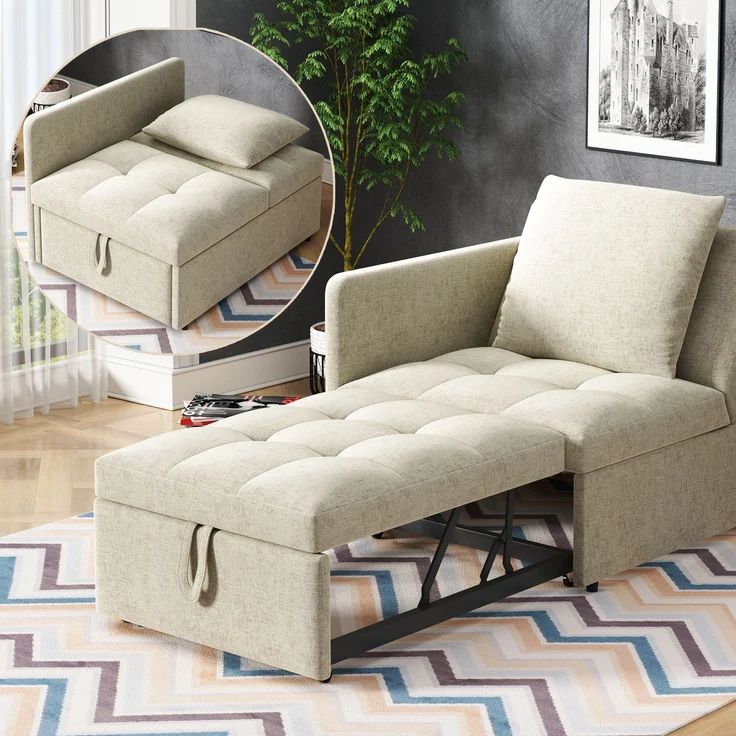 Schlafsofa 3-in-1 mit verstellbarer Rückenlehne, Leinen Beige, 177x68x65 cm – Bild 1