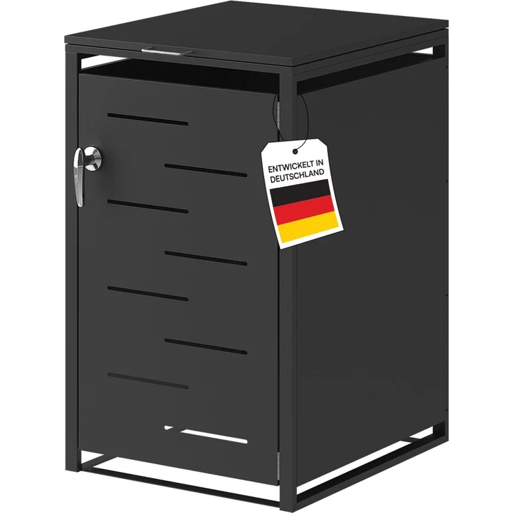 STEELSØN 'Diorus' Mülltonnenbox 1er 120 Liter, graphitschwarz, Mülltonnenverkleidung aus Stahl mit Sichtstreifen, wetterfest, 102x62x60,5 cm, abschließbare Müllbox für 1 Tonne – Bild 1
