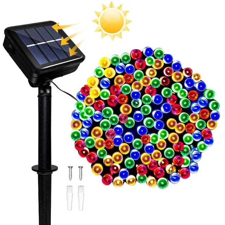 POPOLIC LED Solarleuchte Solar-Lichterkette für den Garten, wasserdicht, solarbetrieben, 12 Meter, 8 Modi, 100 LEDs, Außen-Lichterkette für Hochzeiten, Partys, Weihnachten.