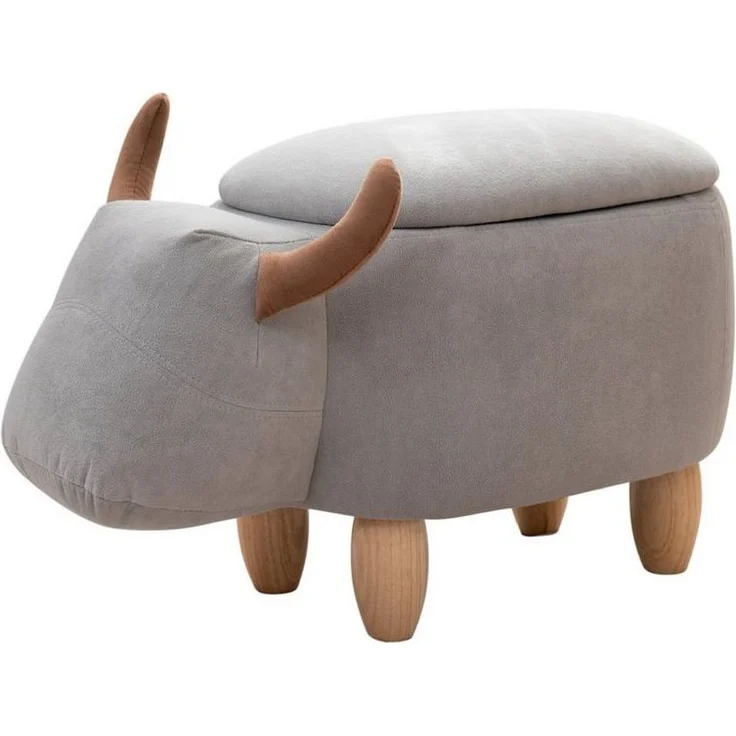 SVITA Kinderhocker Tierhocker, mit Stauraum, Sitzhocker, Sitztruhe, Stier Grau – Bild 1