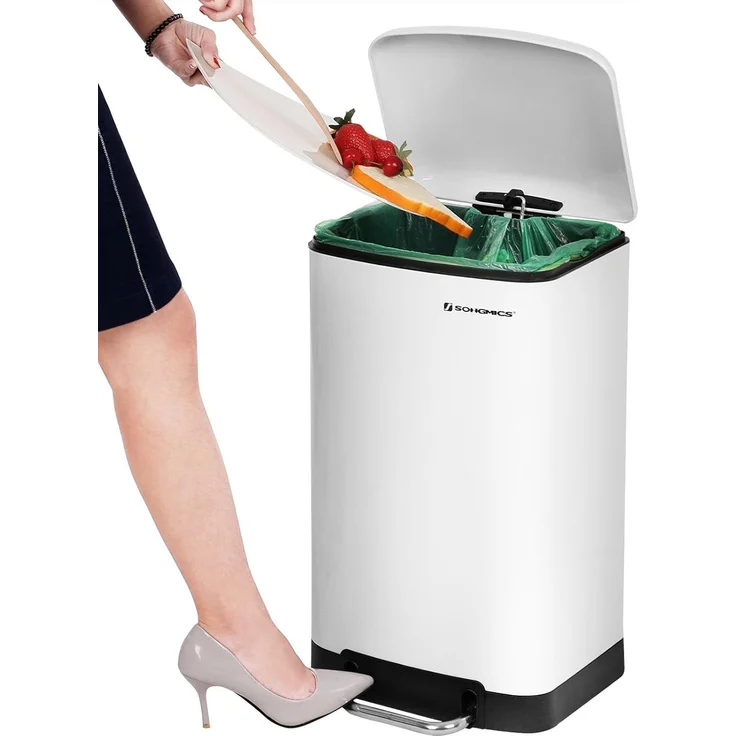 Songmics Mülleimer mit Inneneimer und Deckel, Softclose, luftdicht, Stahl, 30 Liter, Weiß – Bild 3