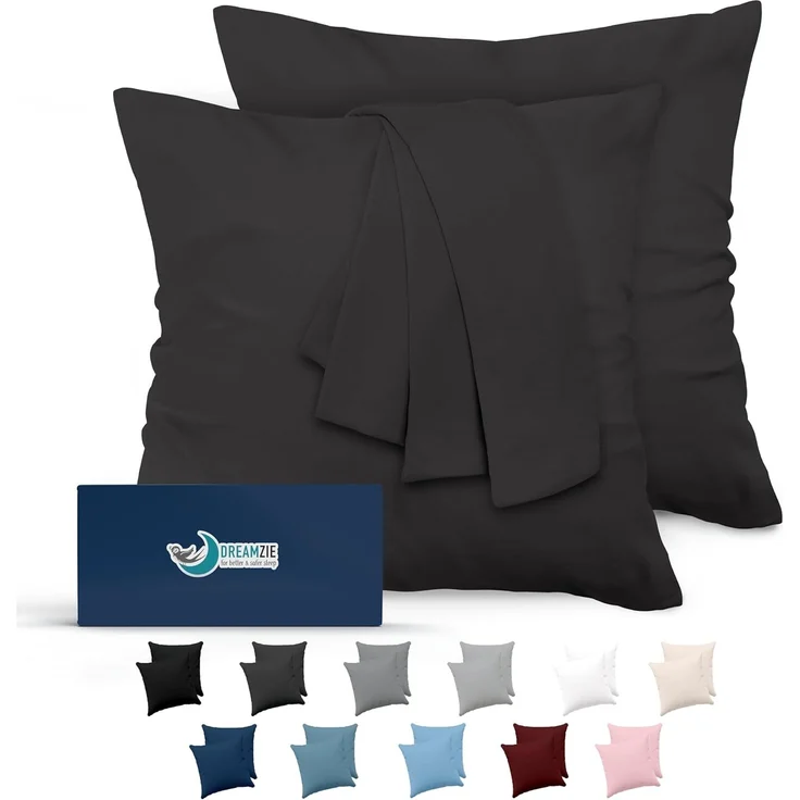 Dreamzie Kissenbezug 60x60 Dunkelgrau 2er Set Mikrofaser Oeko-TEX Zertifiziert Kopfkissenbezug 60x60 Weich