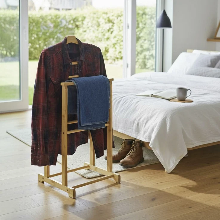 Haku Herrendiener Dressboy Anzugständer aus Bambus natur im Scandinavian-Stil, Gestell lackiert, belastbar bis 15 kg, 48x36x97 cm – Bild 2