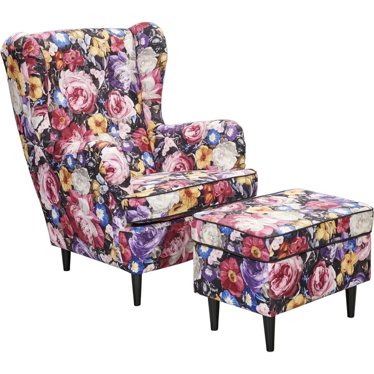 Ohrensessel >LAUREL< (Sessel mit Hocker) in Flower - 78x102x98 (BxHxT) – Bild 1