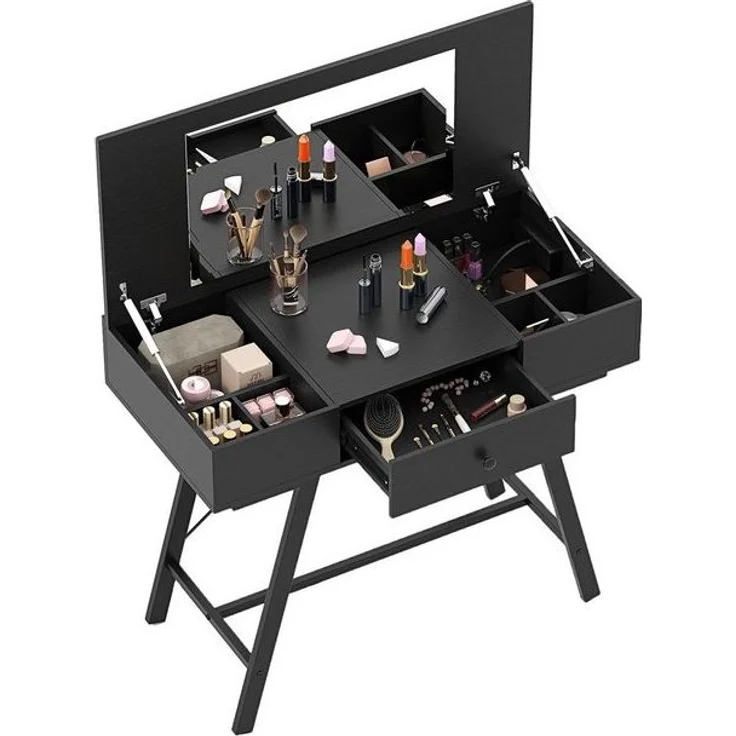 COSTWAY Schminktisch, Kosmetiktisch, Schreibtisch, mit Spiegel, Ladestation, Klappdeckel – Bild 3