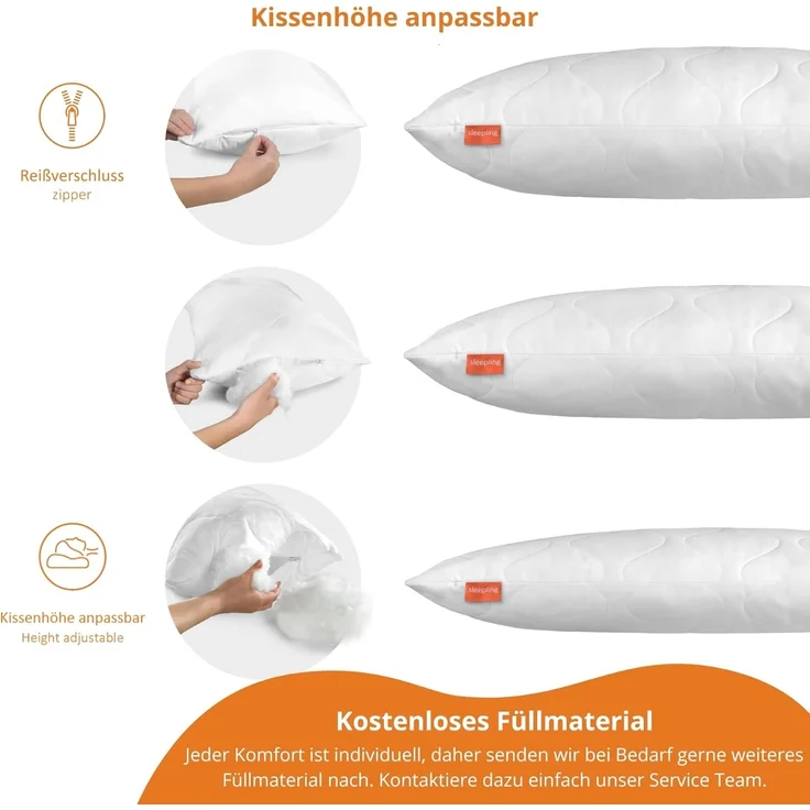 sleepling Microfaserkissen Basic 100 - Sets, Füllung: 100% Mikrofaser, Seitenschläfer, Rückenschläfer, Bauchschläfer, Set, 2er Set, für Allergiker geeignet, waschbar und trocknergeeignet – Bild 3