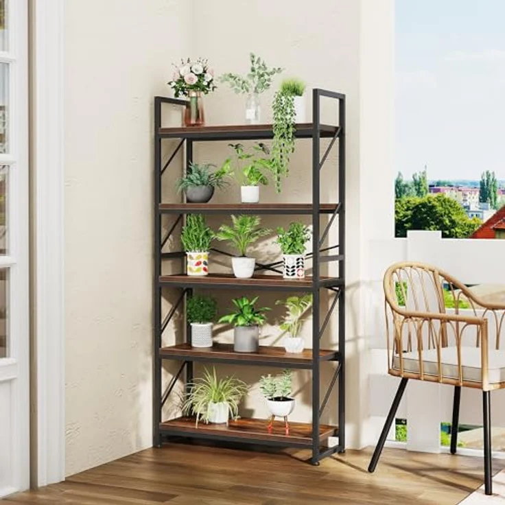 YITAHOME Bücherregal mit 5 Ebenen, Großes Standregal, Holzregal und Metallrahmen, Industrieregal, Bodenstehendes Lagerregal, für Wohnzimmer, Home Office, Vintagebraun Regal – Bild 7