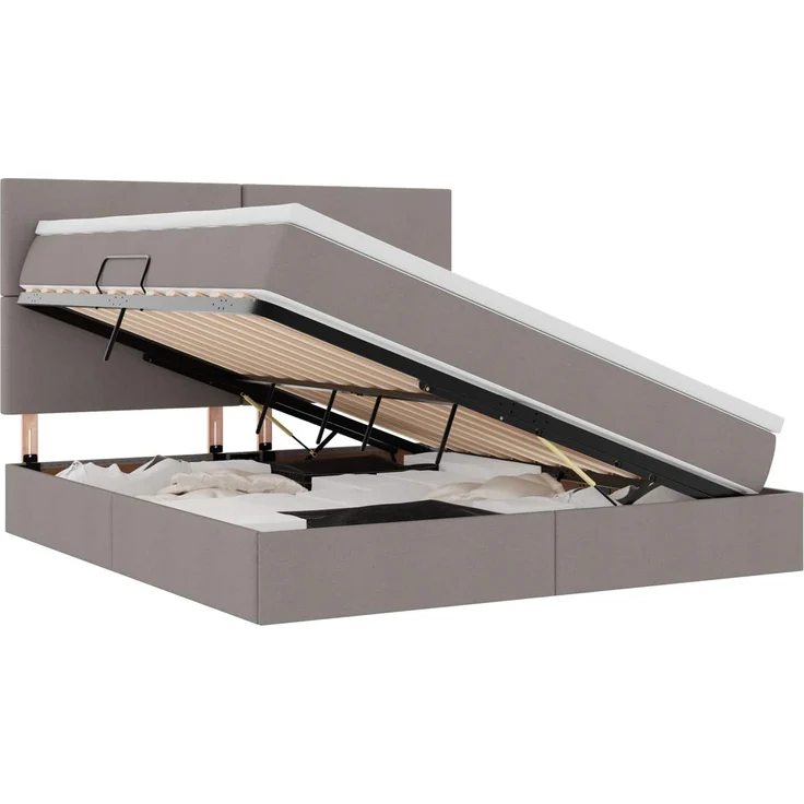 vidaXL LED-Speicherbett mit Matratze Taupe 160 x 200 cm Stoff 3372366 – Bild 2