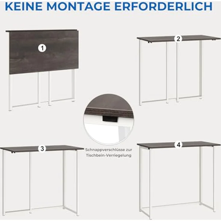 Dripex Faltbar Tisch Schreibtisch Computertisch für Homeoffice Arbeitszimmer Klappbar PC Tisch (Dunkel Oak, Keine Montage) – Bild 6
