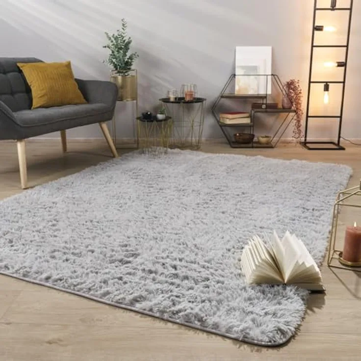 TT Home Teppich Diele, Esszimmer, Flur, Schlafzimmer, Wohnzimmer, Rechteckig, Höhe: 37 mm, Teppich Wohnzimmer Hochflor Langflor Weich Soft Modernes Einfarbiges D