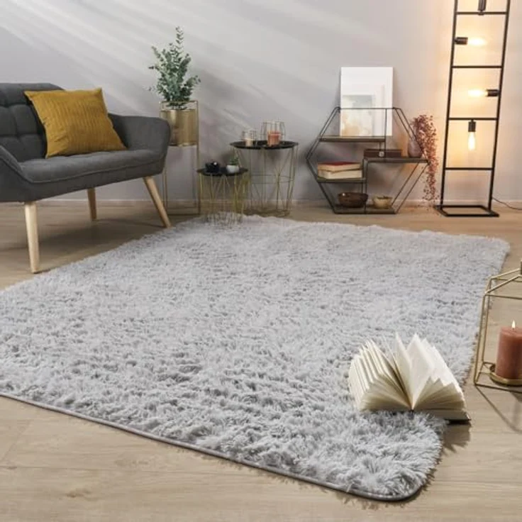 TT Home Teppich Diele, Esszimmer, Flur, Schlafzimmer, Wohnzimmer, Rechteckig, Höhe: 37 mm, Teppich Wohnzimmer Hochflor Langflor Weich Soft Modernes Einfarbiges D – Bild 1