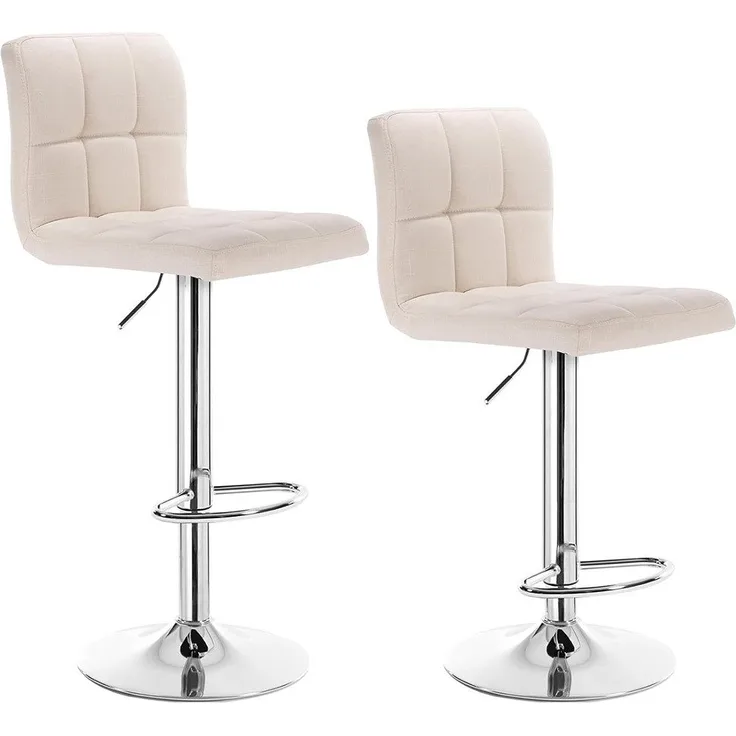 Stilvoller Barhocker 2er-Set aus Leinen & Metallbeinen cremeweiß