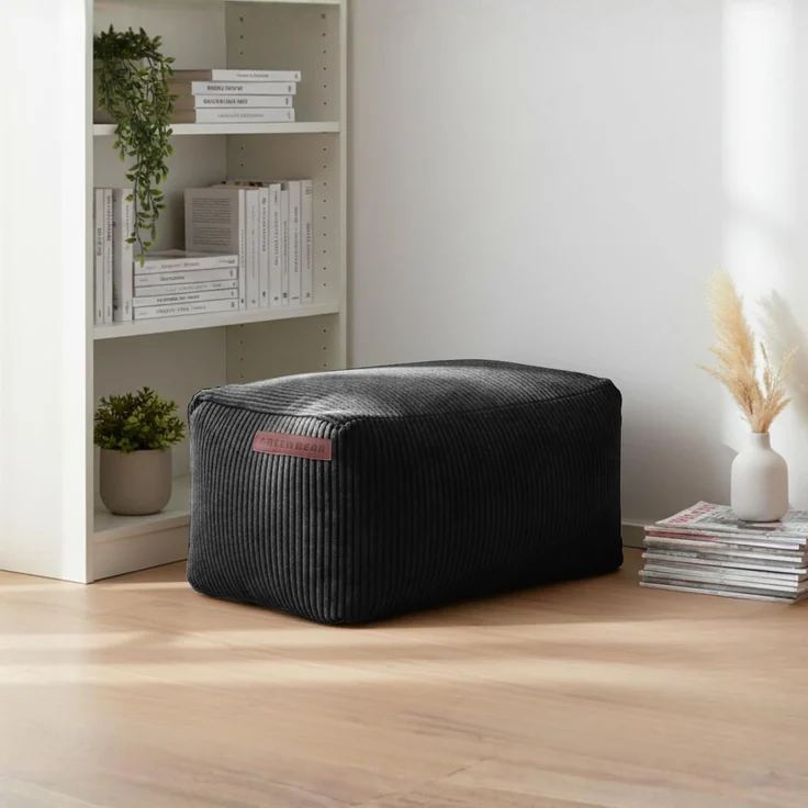 Green Bean® Indoor Sitzhocker Pouf 70x33x28cm EPS-Perlen Füllung & Cordstoff Kuschelig Weich Waschbar - Drinnen Bodenkissen Liegekissen Sitzkissen Sitzhocker Relax-Sessel Kinder Erwachsene Stoff Schwarz – Bild 3